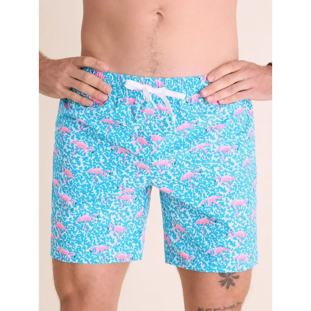 Chubbies Blue Pink Flamingo Swim Trunks Shorts 7 Inch Inseam Men's Size Small